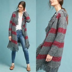 Anthropologie Moth striped open front duster cardigan with fringed trim size XS